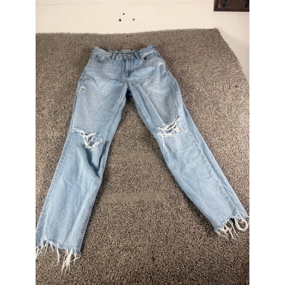 American Eagle Strigid Straight Jeans Women Blue Denim Light Wash Distressed - 4